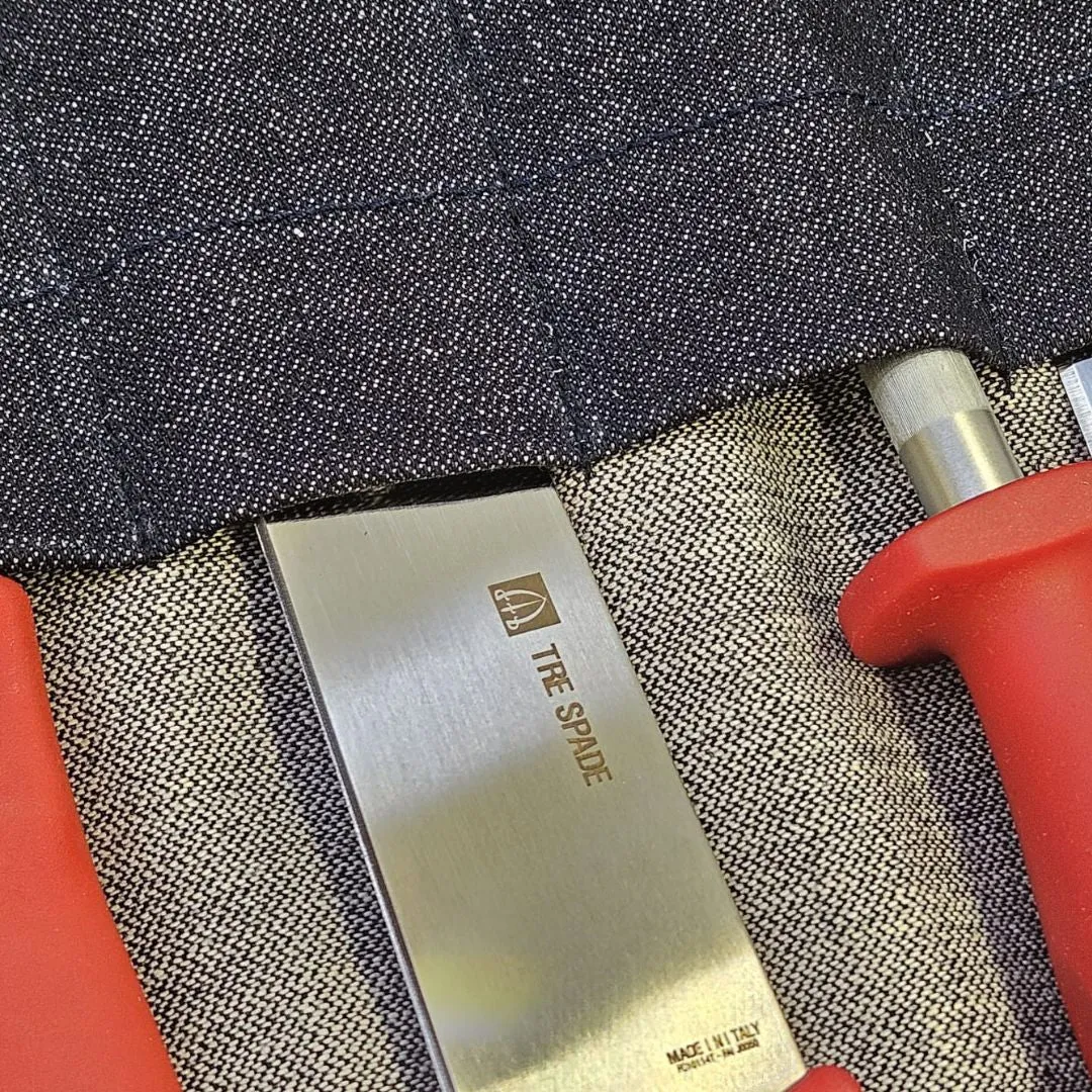 Trespade knivmappe denim knivrull til kokkekniver