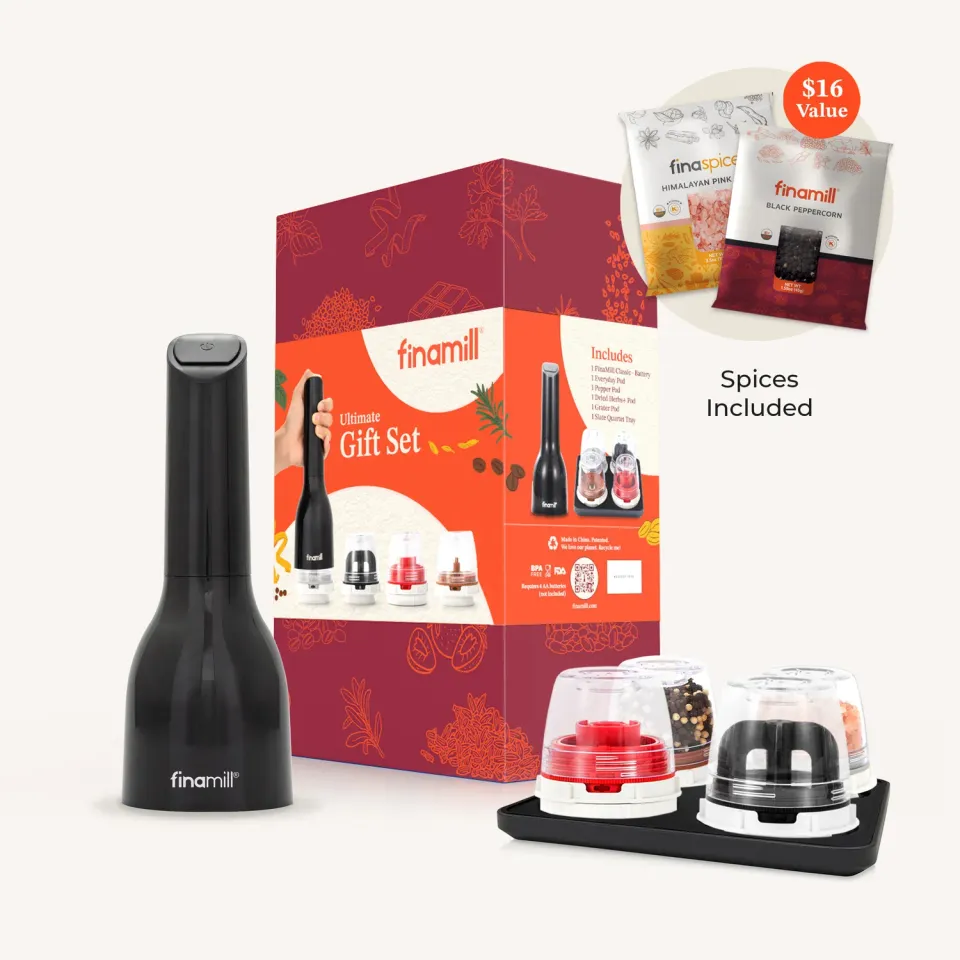 FinaMill Classic Battery krydderkvern gavesett Sangria