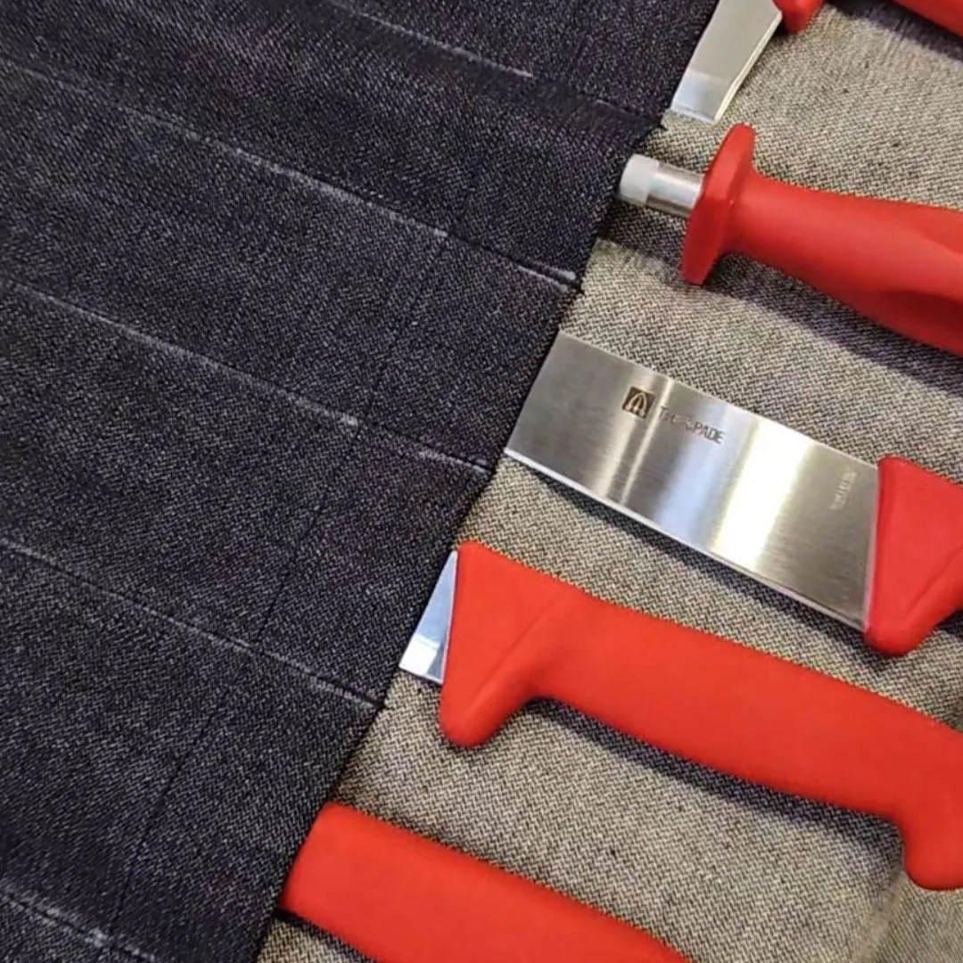 Trespade knivmappe denim knivrull til kokkekniver
